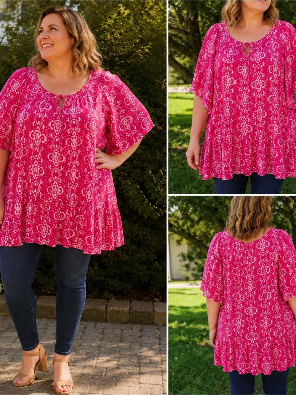 Croft & Barrow Pink Print Tunic Dress 3X Boho Relaxed Summer Mini